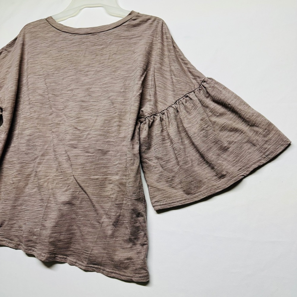 Very j 100% Cotton Blouse Boho Athleisure Slub Knit Bell Sleeves Womens Medium - Picture 7 of 7